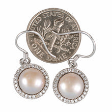 Load image into Gallery viewer, Sterling Silver Pink Pearl 52 CZ Hook Earrings