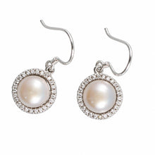 Load image into Gallery viewer, Sterling Silver Pink Pearl 52 CZ Hook Earrings