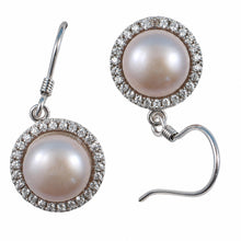 Load image into Gallery viewer, Sterling Silver Pink Pearl 52 CZ Hook Earrings