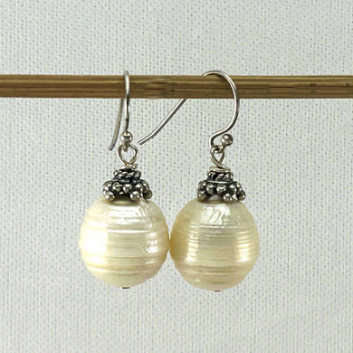 White Baroque Pearl Sterling Silver Hook Earrings (Large Size)