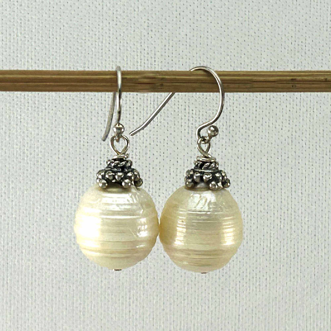 White Baroque Pearl Sterling Silver Hook Earrings (Large Size)