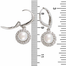 Load image into Gallery viewer, Sterling Silver White Pearl 42 CZ Leverback Earrings