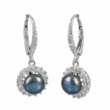 Load image into Gallery viewer, Sterling Silver Multi-Color Pearl CZ Leverback Earrings (White / Pink / Black)