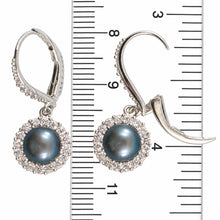 Load image into Gallery viewer, Sterling Silver Multi-Color Pearl CZ Leverback Earrings (White / Pink / Black)