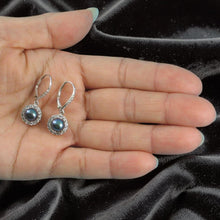 Load image into Gallery viewer, Sterling Silver Black Pearl 42 CZ Leverback Earrings
