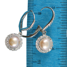 Load image into Gallery viewer, Sterling Silver Pink Pearl 42 CZ Leverback Earrings