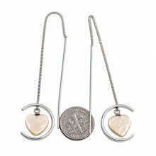 Load image into Gallery viewer, Sterling Silver Threader Peach Coin Pearl Earrings (Heart Shape)