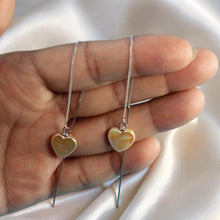 Load image into Gallery viewer, Sterling Silver Threader Peach Coin Pearl Earrings (Heart Shape)