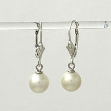 Load image into Gallery viewer, 9100910- SILVER 925 FLEUR DE LIS LEVERBACK WHITE CULTURED PEARL EARRINGS