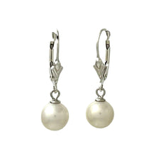 Load image into Gallery viewer, Sterling Silver Fleur De Lis Leverback White Pearl Earrings