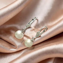 Load image into Gallery viewer, Sterling Silver Fleur De Lis Leverback White Pearl Earrings