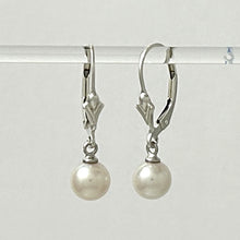 Load image into Gallery viewer, 9100920- SILVER 925 FLEUR DE LIS LEVERBACK WHITE F/W PEARL EARRINGS