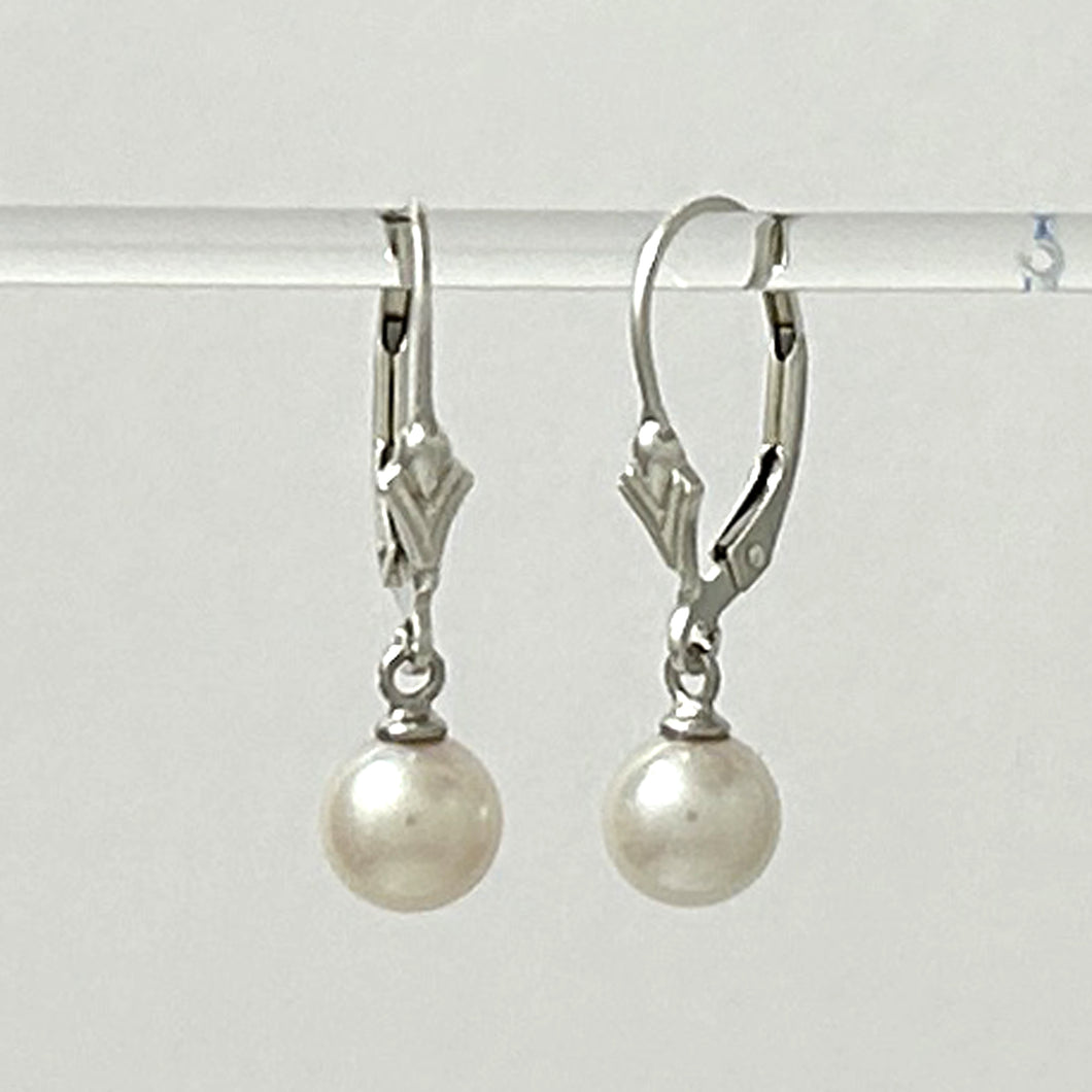 9100920- SILVER 925 FLEUR DE LIS LEVERBACK WHITE F/W PEARL EARRINGS