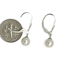 Load image into Gallery viewer, Sterling Silver Fleur De Lis Leverback White Pearl Earrings (6 mm)