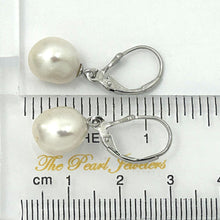 Load image into Gallery viewer, 9100930 SILVER 925 FLEUR DE LIS LEVERBACK WHITE BAROQUE PEARL DANGLE EARRINGS