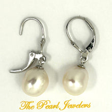 Load image into Gallery viewer, 9100930 SILVER 925 FLEUR DE LIS LEVERBACK WHITE BAROQUE PEARL DANGLE EARRINGS