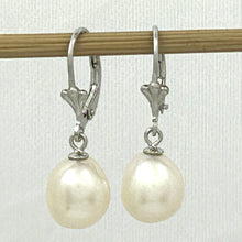 Load image into Gallery viewer, 9100930 SILVER 925 FLEUR DE LIS LEVERBACK WHITE BAROQUE PEARL DANGLE EARRINGS