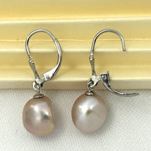 Load image into Gallery viewer, 9100932 SILVER 925 FLEUR DE LIS LEVERBACK PINK BAROQUE PEARL EARRINGS