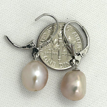 Load image into Gallery viewer, 9100932 SILVER 925 FLEUR DE LIS LEVERBACK PINK BAROQUE PEARL EARRINGS