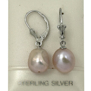 9100932 SILVER 925 FLEUR DE LIS LEVERBACK PINK BAROQUE PEARL EARRINGS