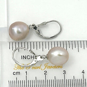 9100932 SILVER 925 FLEUR DE LIS LEVERBACK PINK BAROQUE PEARL EARRINGS