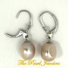 Load image into Gallery viewer, 9100932 SILVER 925 FLEUR DE LIS LEVERBACK PINK BAROQUE PEARL EARRINGS