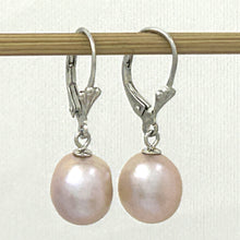 Load image into Gallery viewer, 9100932 SILVER 925 FLEUR DE LIS LEVERBACK PINK BAROQUE PEARL EARRINGS