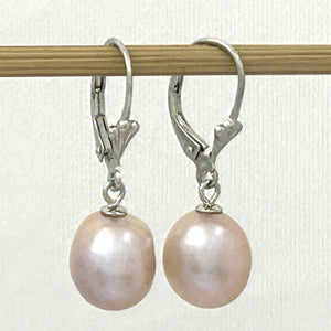 9100932 SILVER 925 FLEUR DE LIS LEVERBACK PINK BAROQUE PEARL EARRINGS