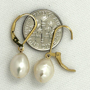 9100935 14K GOLD FILLED PLAIN LEVER BACK WHITE BAROQUE PEARL DANGLE EARRINGS