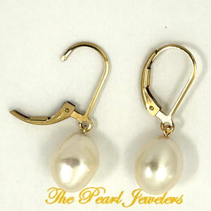 9100935 14K GOLD FILLED PLAIN LEVER BACK WHITE BAROQUE PEARL DANGLE EARRINGS