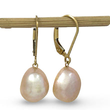 Load image into Gallery viewer, 14k Gold Filled Pink Baroque Pearl Leverback Earrings