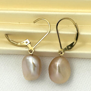 9100937 14K GOLD FILLED PLAIN LEVER BACK PINK BAROQUE PEARL DANGLE EARRINGS