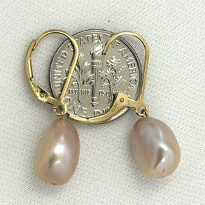 9100937 14K GOLD FILLED PLAIN LEVER BACK PINK BAROQUE PEARL DANGLE EARRINGS