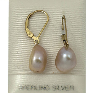 9100937 14K GOLD FILLED PLAIN LEVER BACK PINK BAROQUE PEARL DANGLE EARRINGS