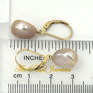 9100937 14K GOLD FILLED PLAIN LEVER BACK PINK BAROQUE PEARL DANGLE EARRINGS