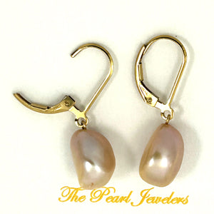 9100937 14K GOLD FILLED PLAIN LEVER BACK PINK BAROQUE PEARL DANGLE EARRINGS