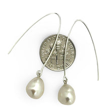 Load image into Gallery viewer, Sterling Silver V-Wire White Baroque Pearl Dangle Hook Earrings