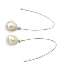 Load image into Gallery viewer, Sterling Silver V-Wire White Baroque Pearl Dangle Hook Earrings