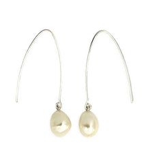 Load image into Gallery viewer, Sterling Silver V-Wire White Baroque Pearl Dangle Hook Earrings