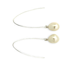 Load image into Gallery viewer, Sterling Silver V-Wire White Baroque Pearl Dangle Hook Earrings