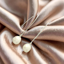 Load image into Gallery viewer, Sterling Silver V-Wire White Baroque Pearl Dangle Hook Earrings