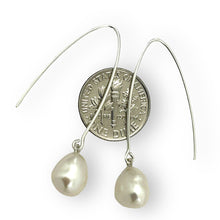 Load image into Gallery viewer, Sterling Silver V-Wire White Baroque Pearl Dangle Hook Earrings