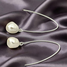 Load image into Gallery viewer, Sterling Silver V-Wire White Baroque Pearl Dangle Hook Earrings