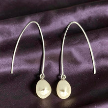 Load image into Gallery viewer, Sterling Silver V-Wire White Baroque Pearl Dangle Hook Earrings