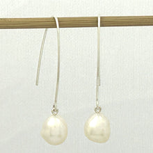 Load image into Gallery viewer, Sterling Silver V-Wire White Baroque Pearl Dangle Hook Earrings