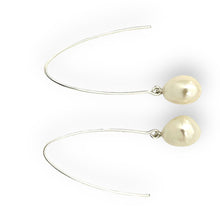 Load image into Gallery viewer, Sterling Silver V-Wire White Baroque Pearl Dangle Hook Earrings