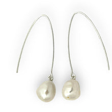 Load image into Gallery viewer, Sterling Silver V-Wire White Baroque Pearl Dangle Hook Earrings