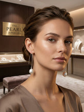 Load image into Gallery viewer, Sterling Silver V-Wire White Baroque Pearl Dangle Hook Earrings