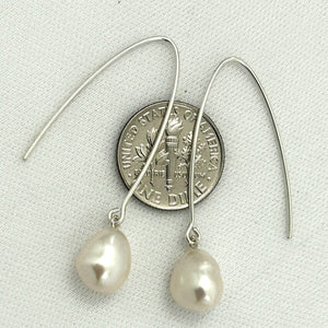 9100940 SILVER 925 V SHAPED WIRE WHITE BAROQUE PEARL DANGLE HOOK EARRINGS