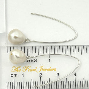 9100940 SILVER 925 V SHAPED WIRE WHITE BAROQUE PEARL DANGLE HOOK EARRINGS